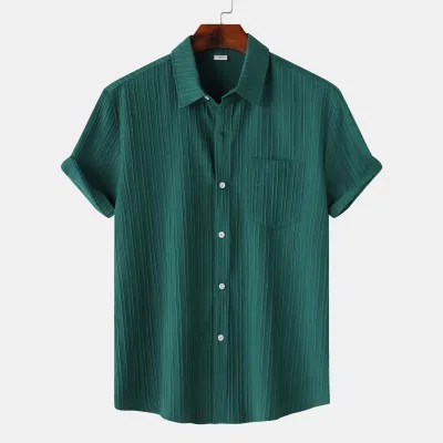 Men Fashion Leisure Holiday Solid Color Short Sleeve Lapel Shirt