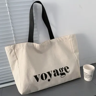 Women Fashionable Simple Letter Print Large Capacity Canvas Tote Bag