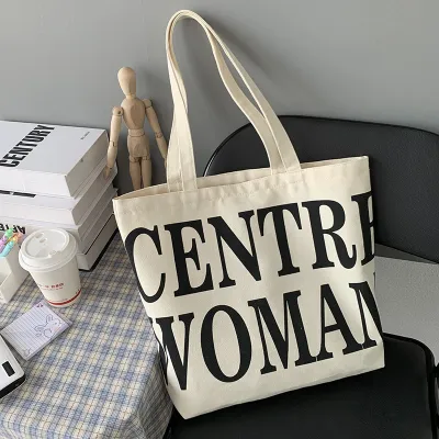 Women Summer Fashion Letter Print Canvas Large Capacity Tote Bag