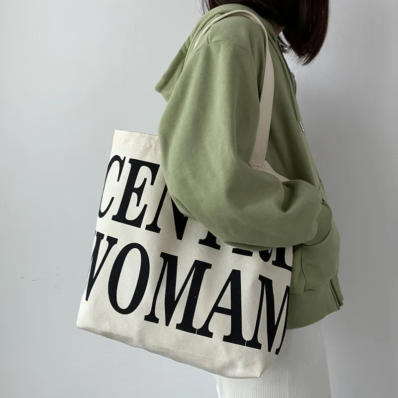 Women Summer Fashion Letter Print Canvas Large Capacity Tote Bag