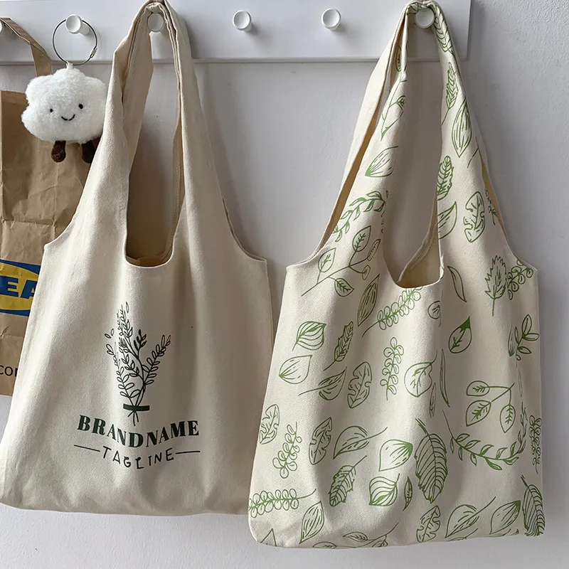 Summer Women Casual Canvas Tote Bag with Leaf Flower Print