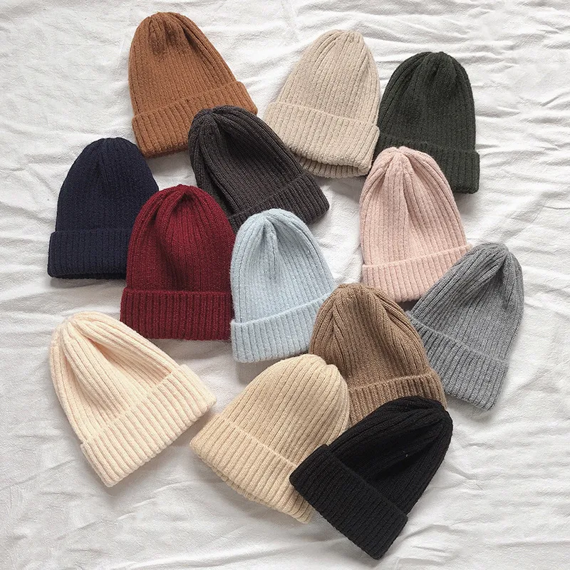 Winter Neutral Simple Solid Color Warm Acrylic Beanie Dome Top