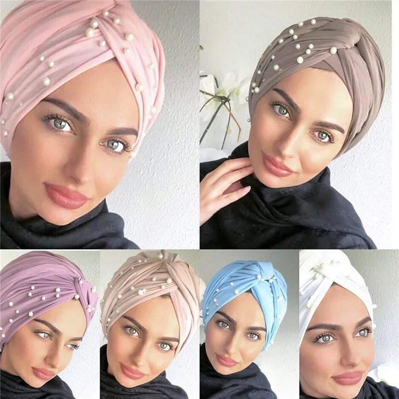 Women's Fashion Solid Color Pearl Towel Hat