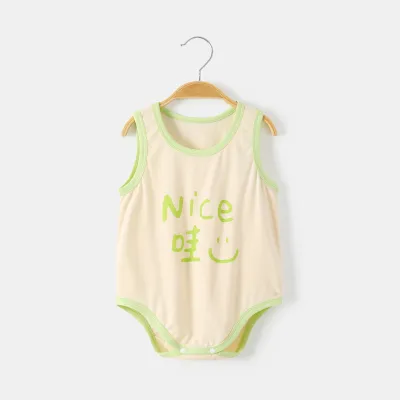 Kids Baby Boys Girls Casual Cute Modal Letters Print Sleeveless Romper Pullover Triangle Climb Neutral