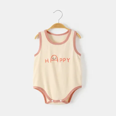 Kids Baby Boys Girls Casual Cute Modal Letters Print Sleeveless Romper Pullover Triangle Climb Neutral
