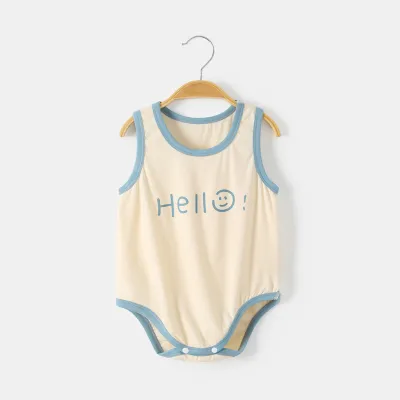 Kids Baby Boys Girls Casual Cute Modal Letters Print Sleeveless Romper Pullover Triangle Climb Neutral