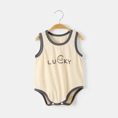 Kids Baby Boys Girls Casual Cute Modal Letters Print Sleeveless Romper Pullover Triangle Climb Neutral