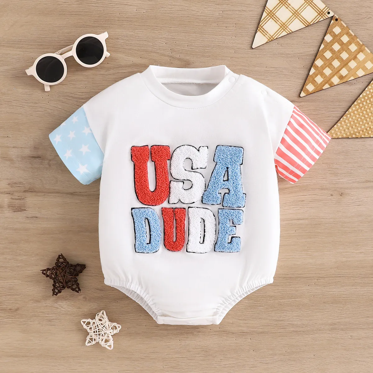 Kids Baby Boys Girls Casual Cute Party Independence Day Letter Short Sleeve Romper