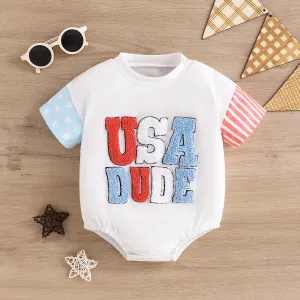 Kids Baby Boys Girls Casual Cute Party Independence Day Letter Short Sleeve Romper