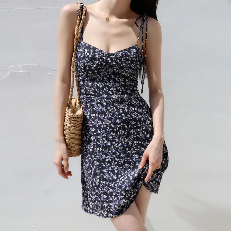 Women Floral Print Sling Dress Commuter Wind