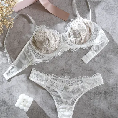 Women Sexy Lace Perspective Bra Set Three-Point Lingerie