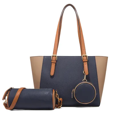 Women Fashion Large Capacity Color Block Cylindrical Handle Shoulder Bag Two-Piece Set