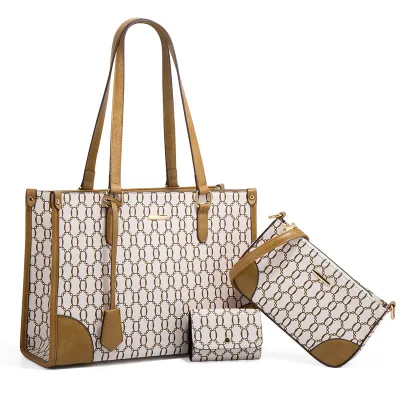 Women Fashion Vintage Old Flower Large Capacity Wallet Square Handle Bag Three-Piece Set