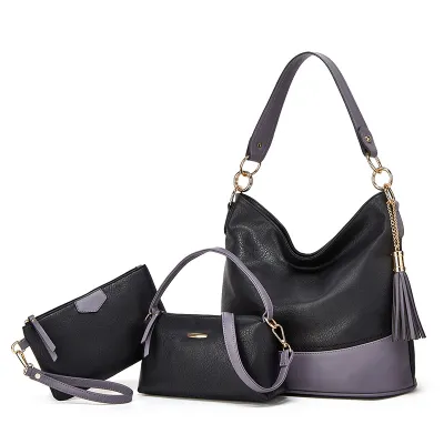 Women's Fashionable Simple Tassel Pendant Large Capacity Handle Shoulder Bag Three-Piece Set