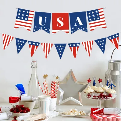 Simple And Creative American Independence Day Holiday Party Flag Banner Decoration Venue Layout