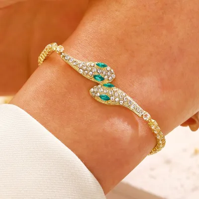 Pulsera ajustable con diamantes de imitación en forma de serpiente simple y moderna para mujer