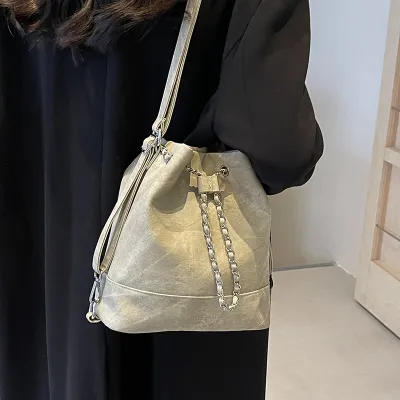 Women Fashion Vintage Drawstring Large Bucket Shoulder Bag