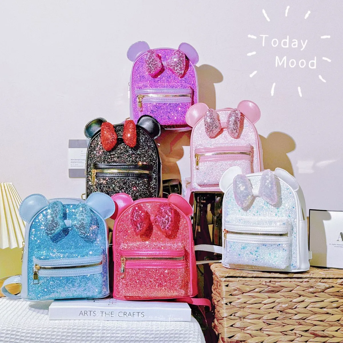 Kids Girls Sweet Cute Cartoon Sequin Bow Backpack Bag for Kindergarten