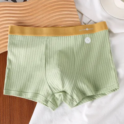 Men Casual Basic Striped Cotton Mid Waist Boxer Briefs