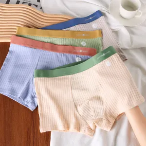 Men Casual Basic Striped Cotton Mid Waist Boxer Briefs