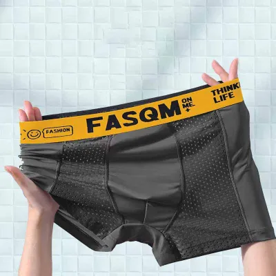 Men Casual Basic Letter Ice Silk Mid Waist Boxer Underwear
