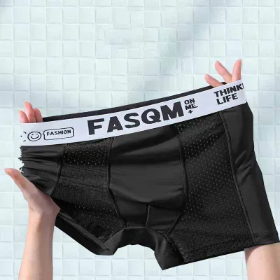 Men Casual Basic Letter Ice Silk Mid Waist Boxer Underwear