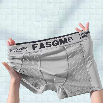 Men Casual Basic Letter Ice Silk Mid Waist Boxer Underwear