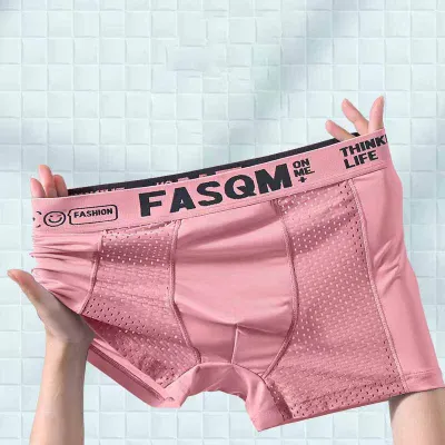 Men Casual Basic Letter Ice Silk Mid Waist Boxer Underwear