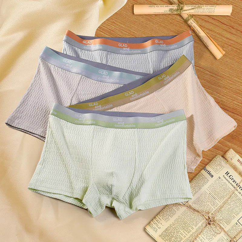 Men Casual Basic Letter Print Cotton Mid Waist Boxer Pants