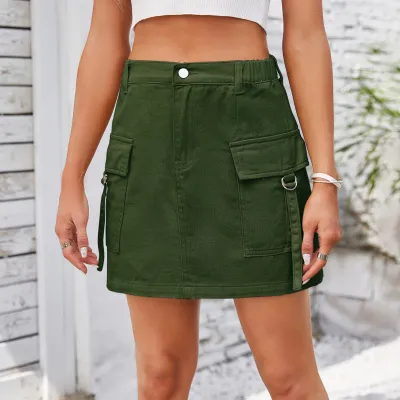 Women Fashion Cargo Denim Skirt Street Hipster A-Line Short
