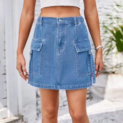Women Fashion Cargo Denim Skirt Street Hipster A-Line Short