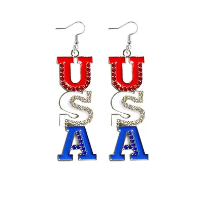 Women Fashion Creative American Independence Day Flag Slippers Heart-Shaped Alloy Earrings