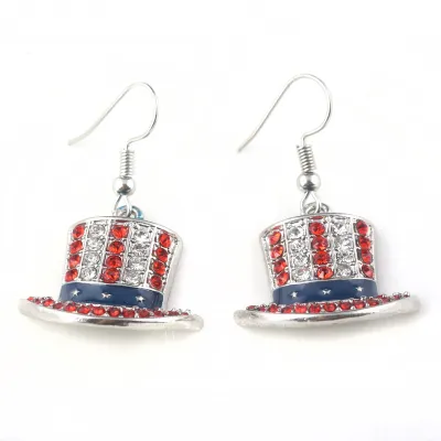 Women Fashion Creative American Independence Day Flag Slippers Heart-Shaped Alloy Earrings