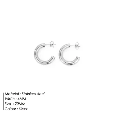 Geometric Gold-Plated C-Shaped Stainless Steel Earrings