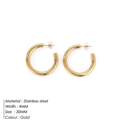 Geometric Gold-Plated C-Shaped Stainless Steel Earrings