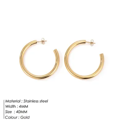 Geometric Gold-Plated C-Shaped Stainless Steel Earrings