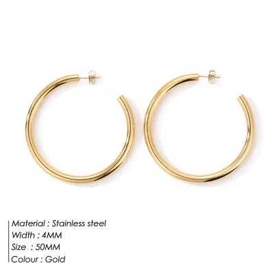 Geometric Gold-Plated C-Shaped Stainless Steel Earrings