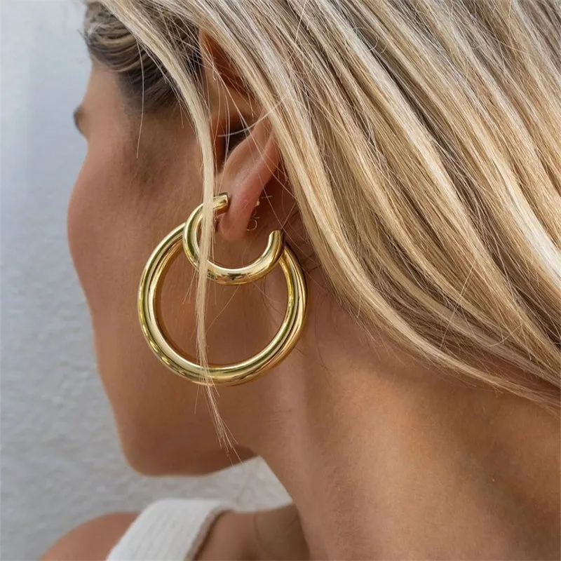 Geometric Gold-Plated C-Shaped Stainless Steel Earrings