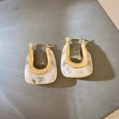 Women Fashion Letter U-Shaped Resin Earrings