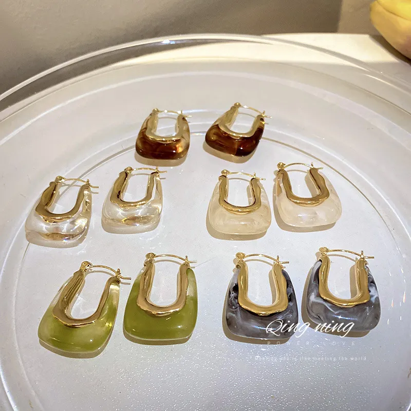 Women Fashion Letter U-Shaped Resin Earrings