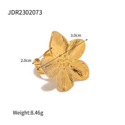 Women Fashion Exaggerated Stainless Steel Flower Opening Ring