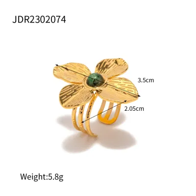 Women Fashion Exaggerated Stainless Steel Flower Opening Ring