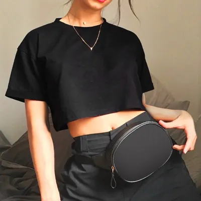 Women Simple Solid Color Short-Sleeved Crop T-Shirt