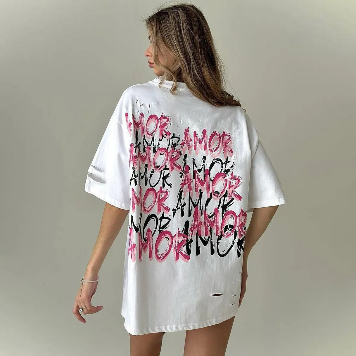 Women's Street Hipster Letters Print Loose Fit Round Neck T-Shirt