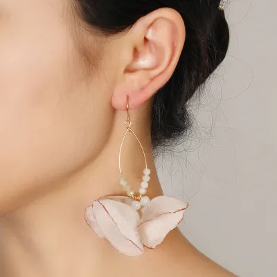 Women Fashion Chiffon Flower Earrings