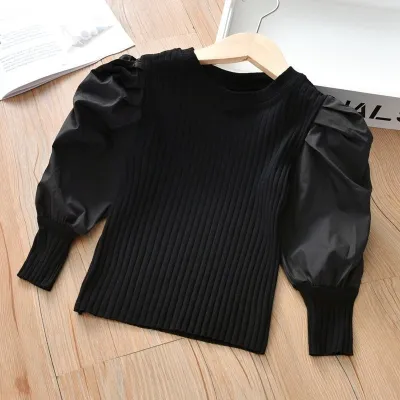 Kids Toddler Girls Fashion Casual Rib-Knit Puff Sleeve T-Shirt