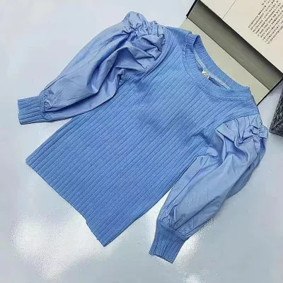 Kids Toddler Girls Fashion Casual Rib-Knit Puff Sleeve T-Shirt