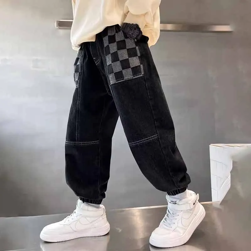 Kids Toddler Boys Plaid Jogger Jeans Spring Autumn Casual