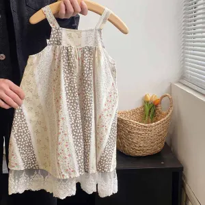 Kids Toddler Girls Casual Cute Tiny Floral Print Strap Dress Sleeveless Princess A-Line Cotton Summer Dress
