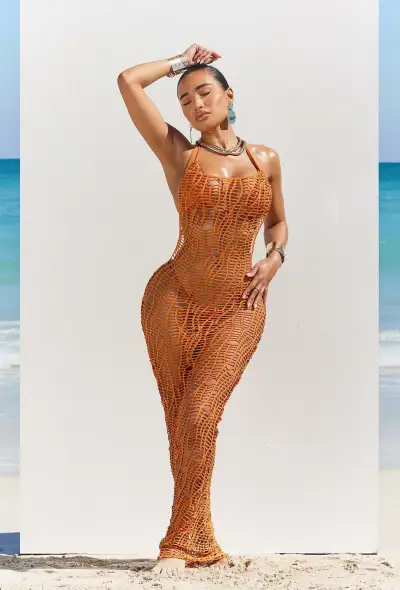 Women Sexy Hollow Mesh Halter Neck Coverup Bikini Three-Piece Beach Swimwear